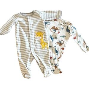 Carter's Gray Striped and Dinosaur Print Footies - Newborn/0-3 Months